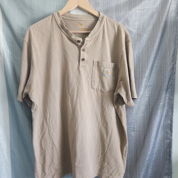Carhartt Other - Carhartt Mens K84 DES Short Sleeve Henley Pocket T-Shirt Tan Original Fit L